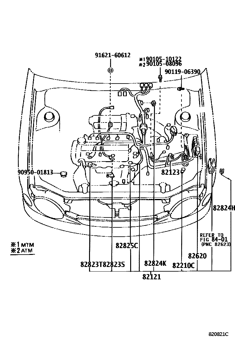Toyota COROLLA 线束和卡夹 EPC diagram — 820821C