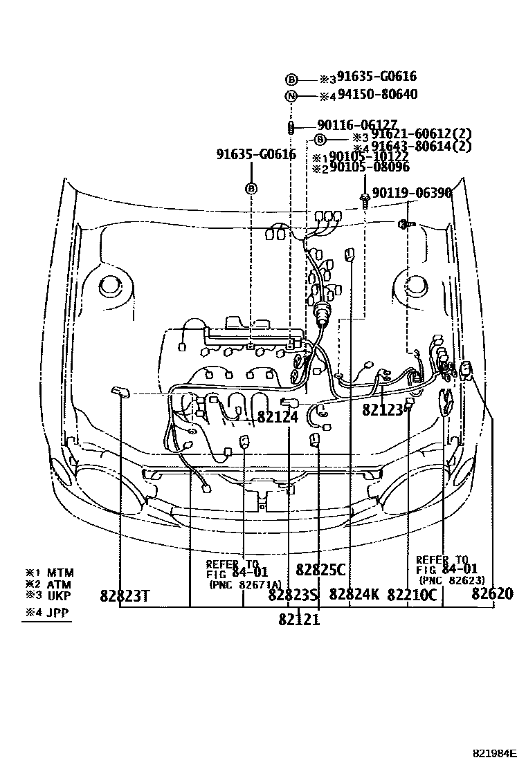 Toyota COROLLA 线束和卡夹 EPC diagram — 821984E