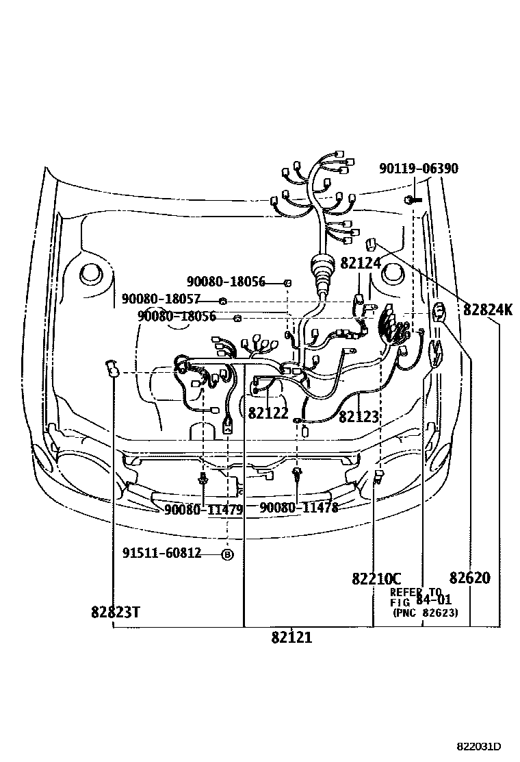 Toyota COROLLA 线束和卡夹 EPC diagram — 822031D
