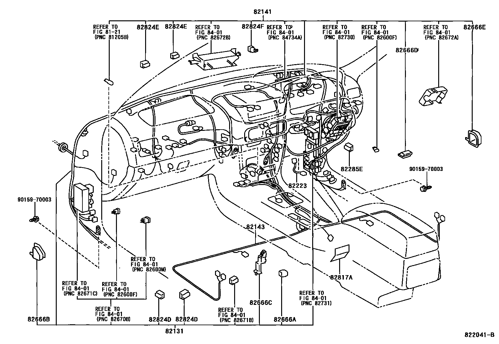 Toyota COROLLA 线束和卡夹 EPC diagram — 822041B