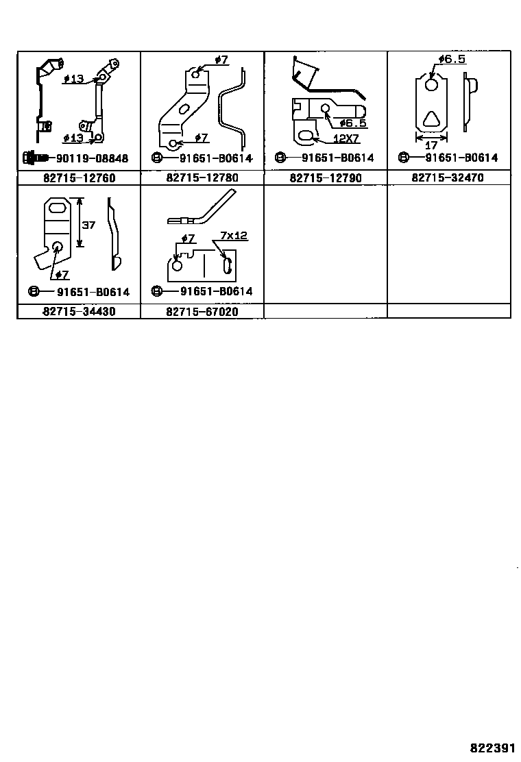 Toyota COROLLA 线束和卡夹 EPC diagram — 822391