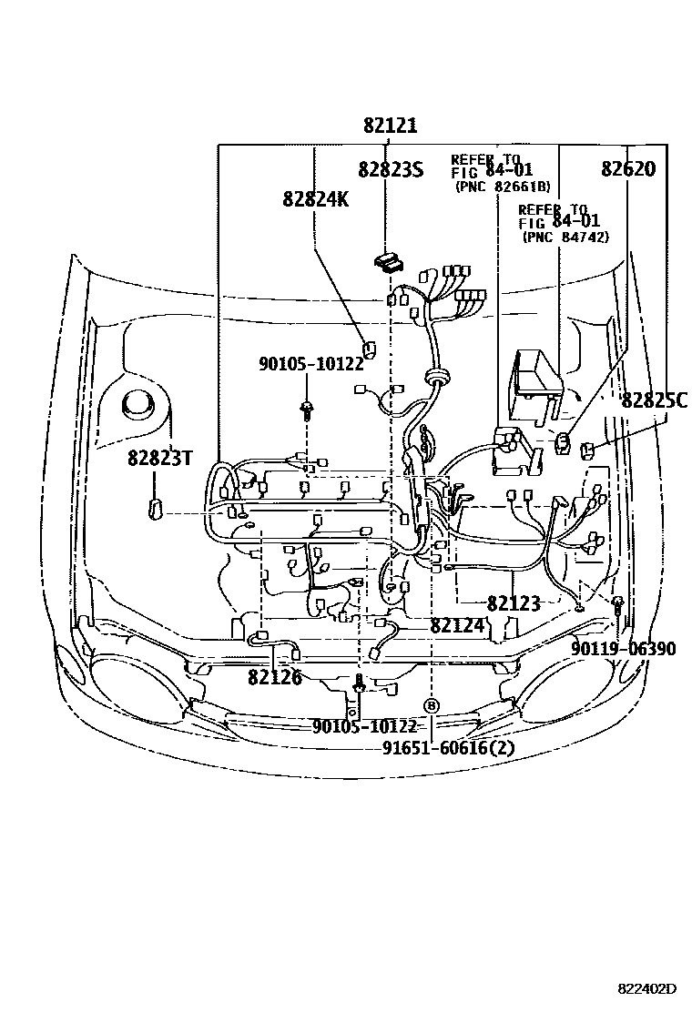 Toyota COROLLA 线束和卡夹 EPC diagram — 822402D