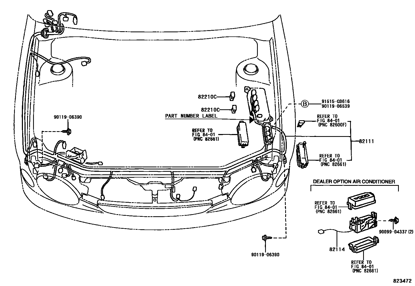 Toyota COROLLA 线束和卡夹 EPC diagram — 823472