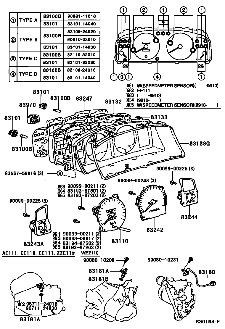 Toyota COROLLA 仪表 EPC diagram — 830194F