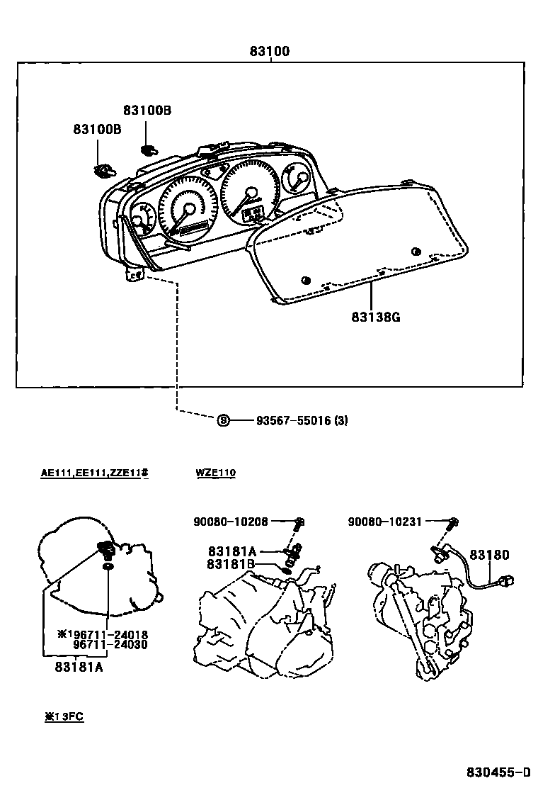 Toyota COROLLA 仪表 EPC diagram — 830455D
