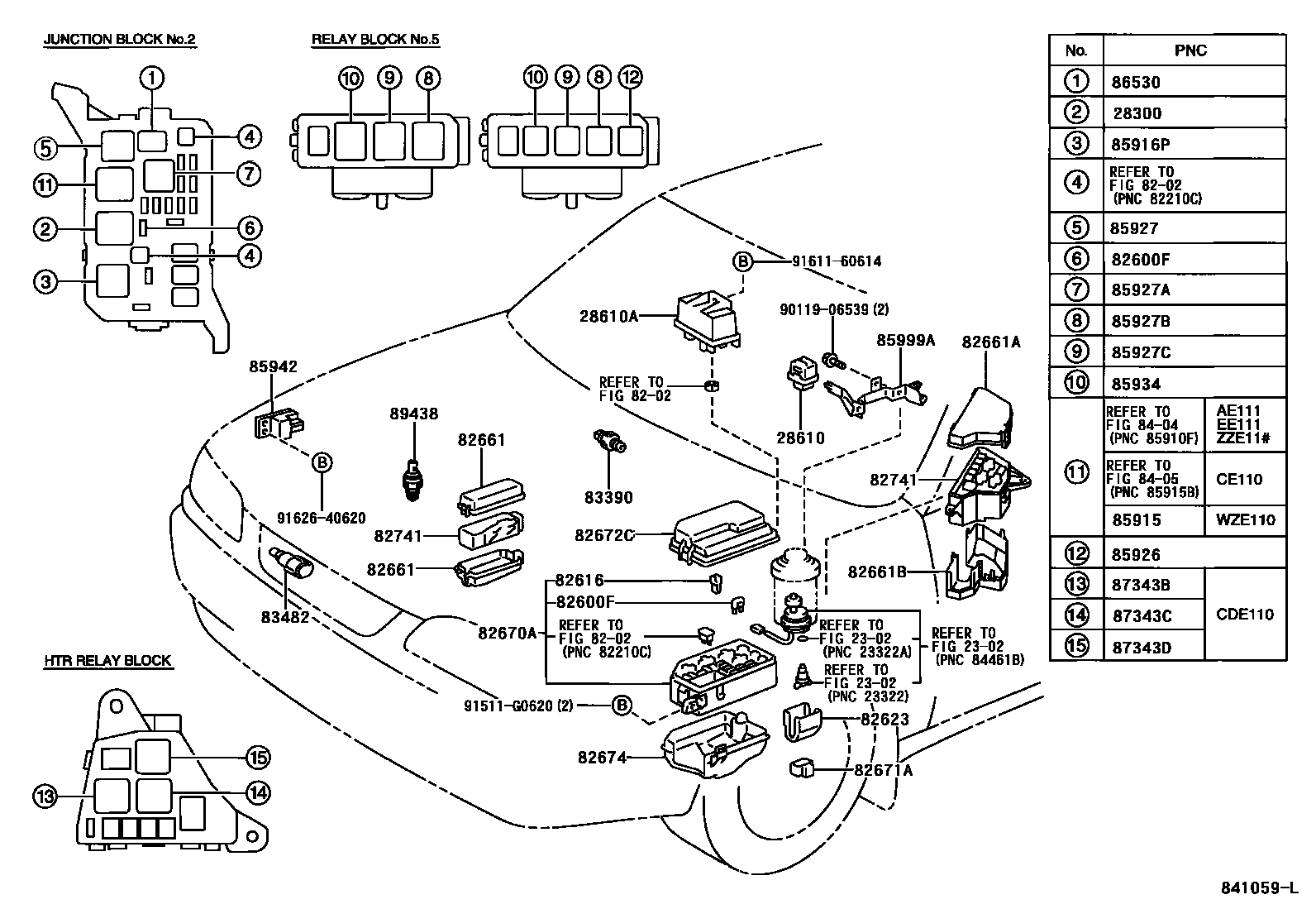 Toyota COROLLA 开关和继电器和ECU EPC diagram — 841059L