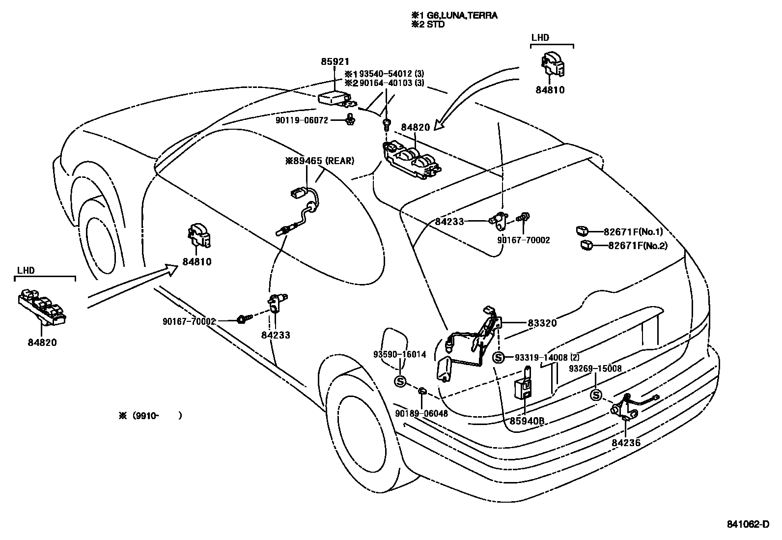 Toyota COROLLA 开关和继电器和ECU EPC diagram — 841062D