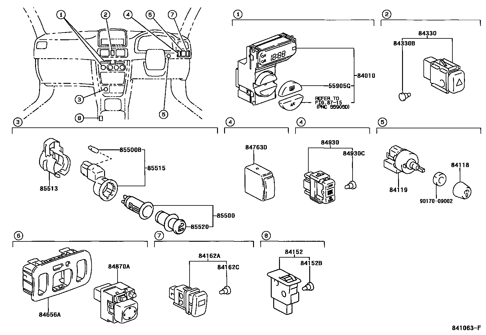 Toyota COROLLA 开关和继电器和ECU EPC diagram — 841063F