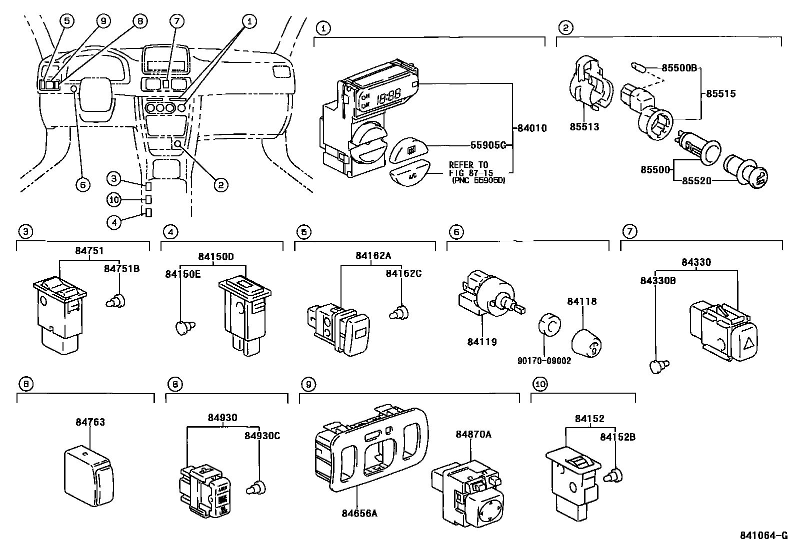 Toyota COROLLA 开关和继电器和ECU EPC diagram — 841064G