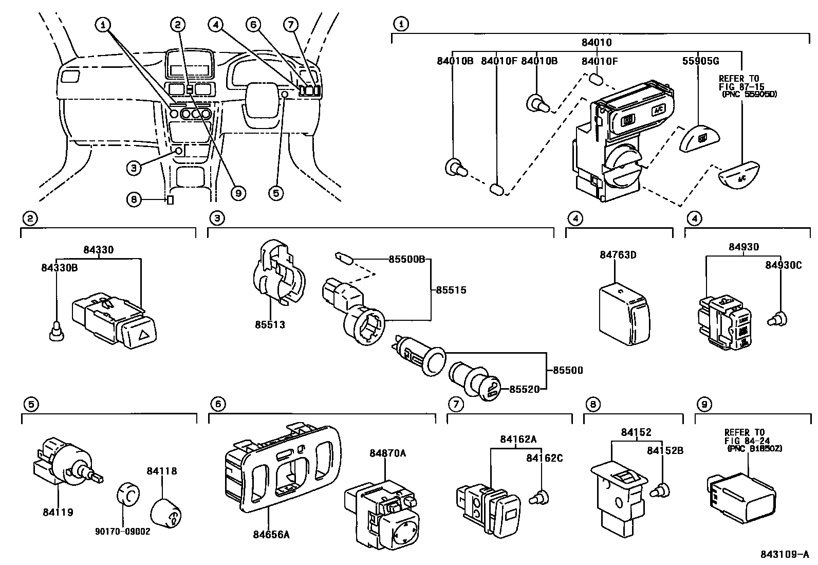 Toyota COROLLA 开关和继电器和ECU EPC diagram — 843109A