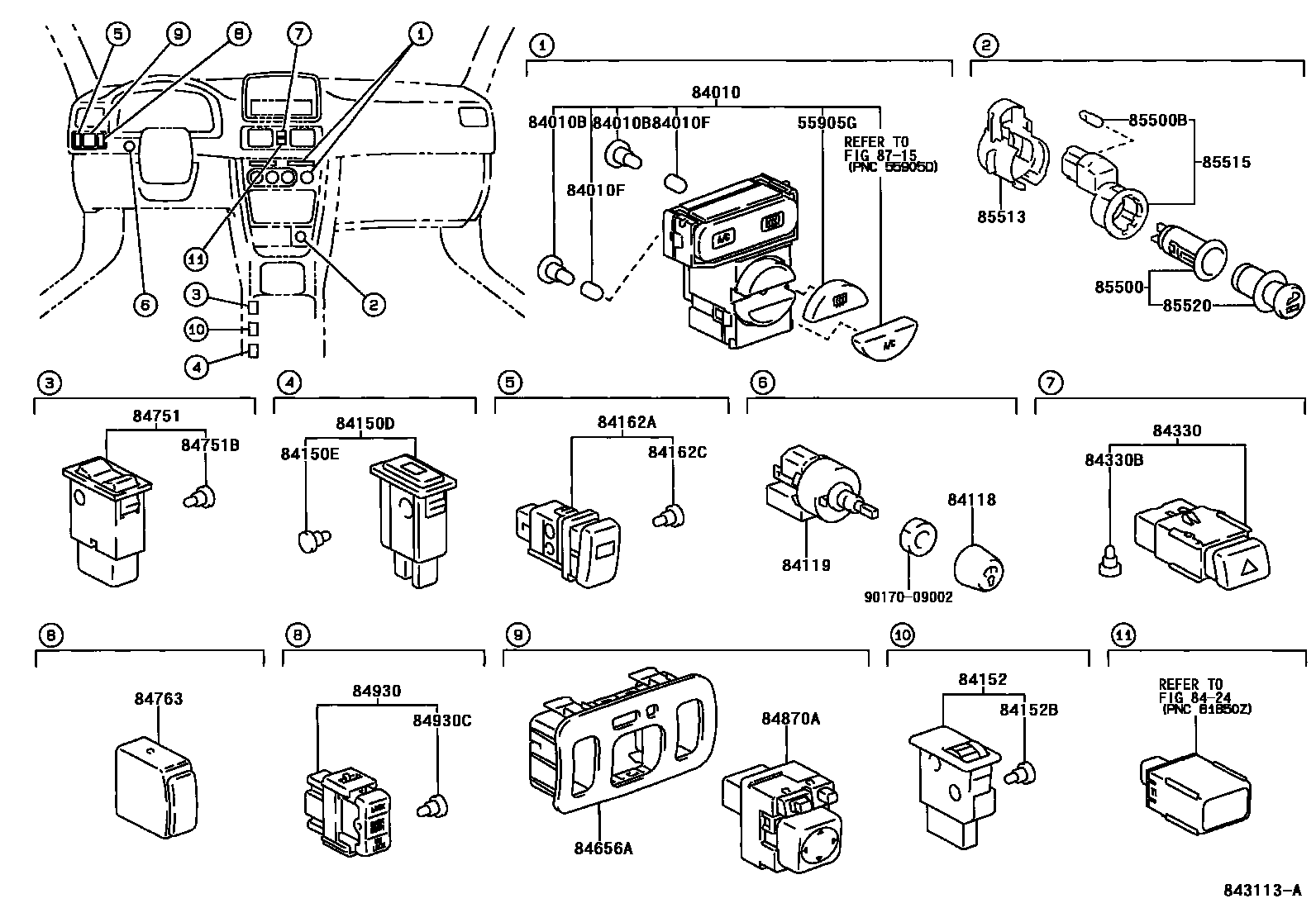 Toyota COROLLA 开关和继电器和ECU EPC diagram — 843113A