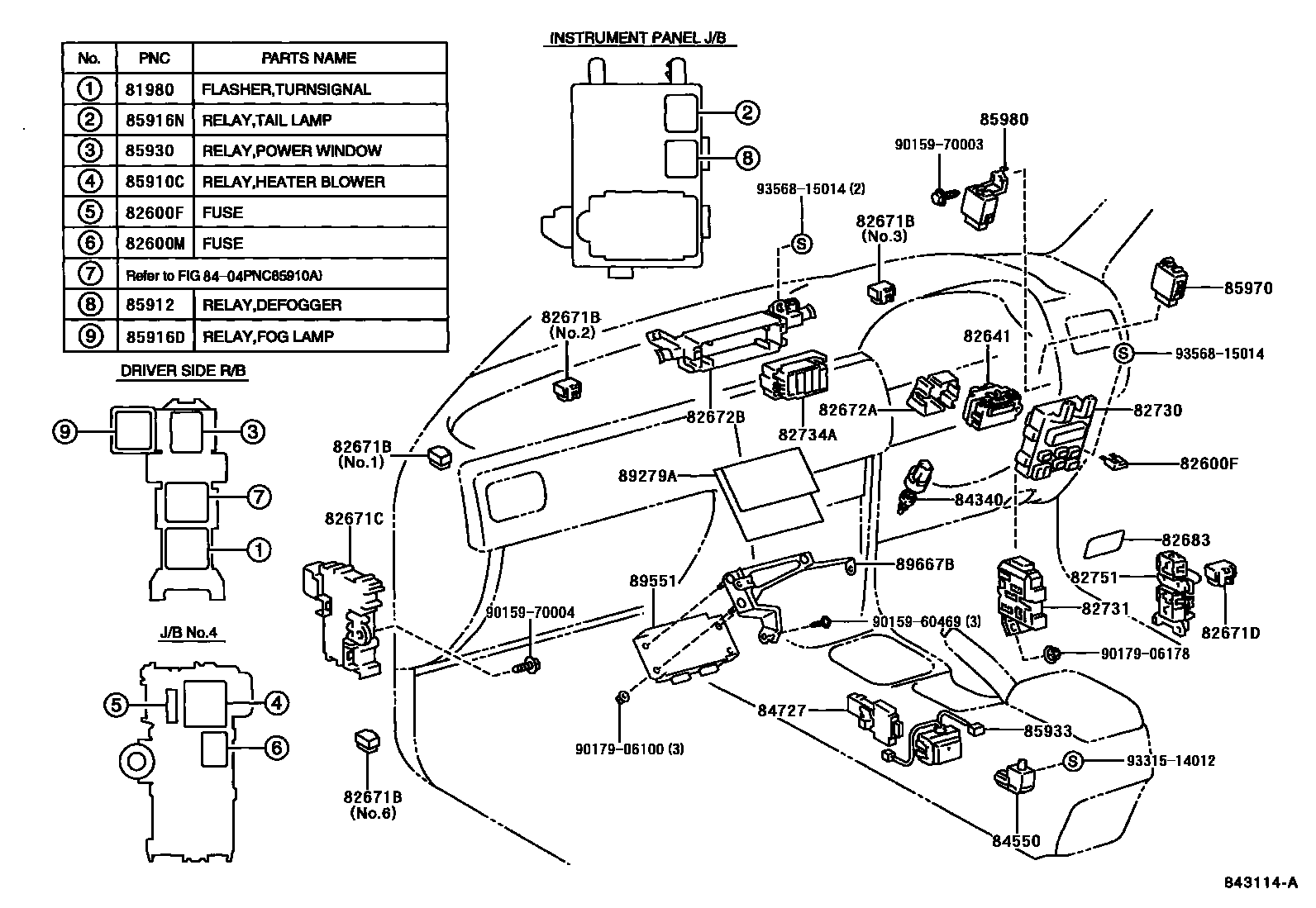 Toyota COROLLA 开关和继电器和ECU EPC diagram — 843114A