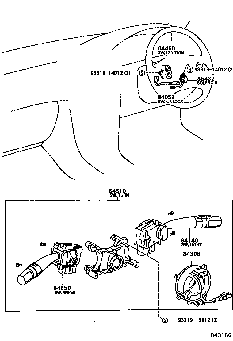 Toyota COROLLA 开关和继电器和ECU EPC diagram — 843166