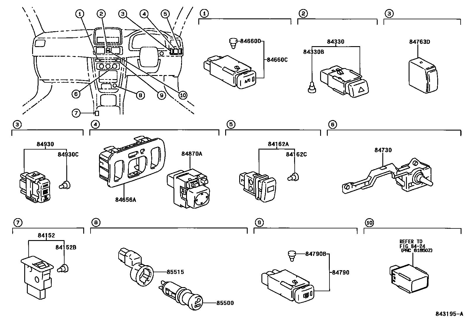 Toyota COROLLA 开关和继电器和ECU EPC diagram — 843195A