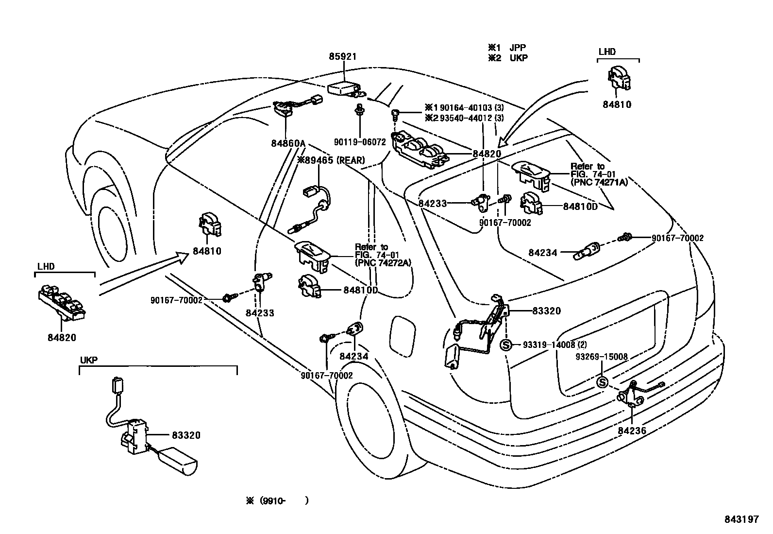 Toyota COROLLA 开关和继电器和ECU EPC diagram — 843197