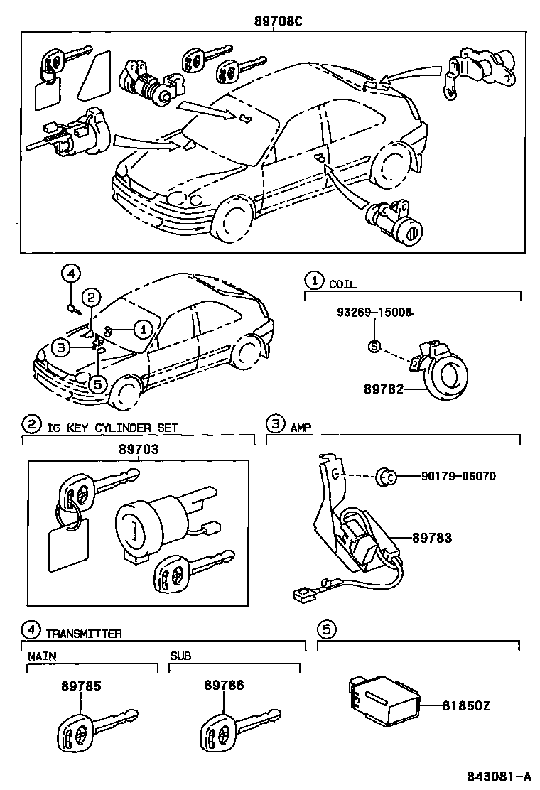 Toyota COROLLA 防盗装置 EPC diagram — 843081A