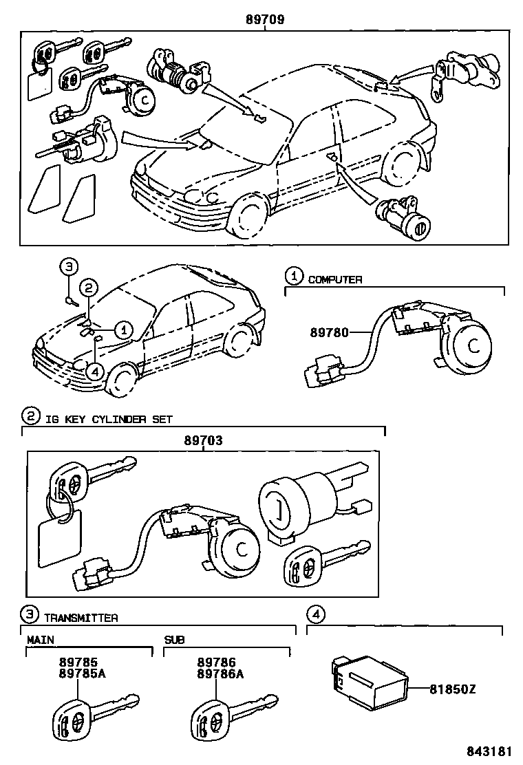 Toyota COROLLA 防盗装置 EPC diagram — 843181