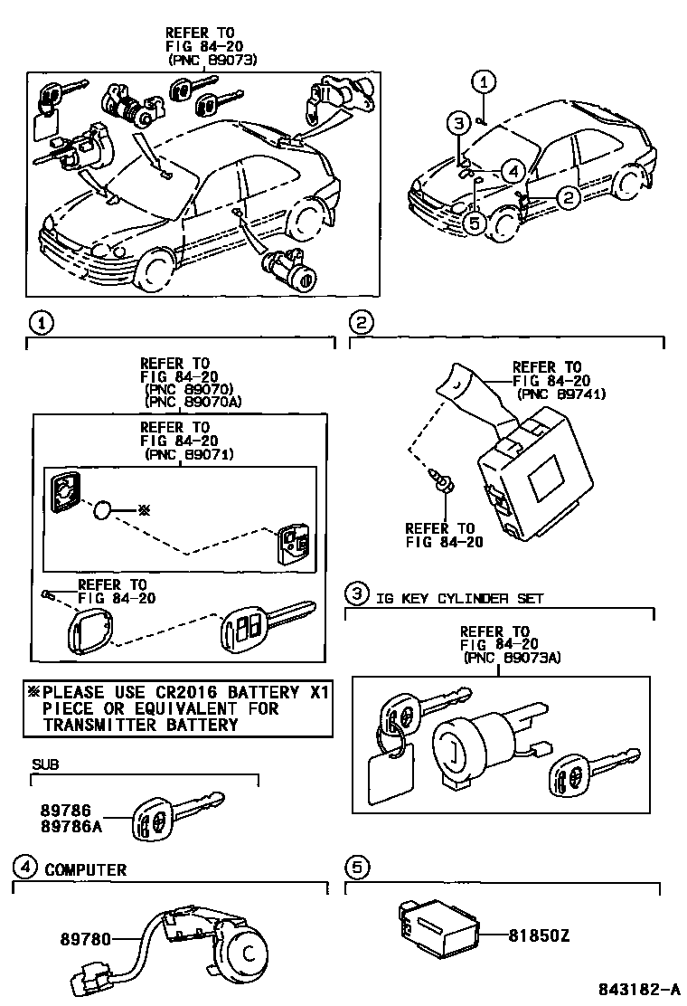 Toyota COROLLA 防盗装置 EPC diagram — 843182A