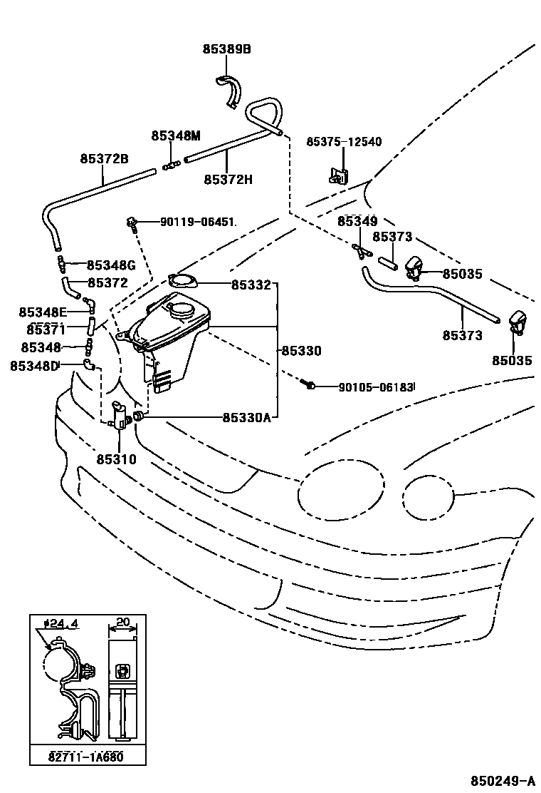 Toyota COROLLA 挡风玻璃清洗器 EPC diagram — 850249A