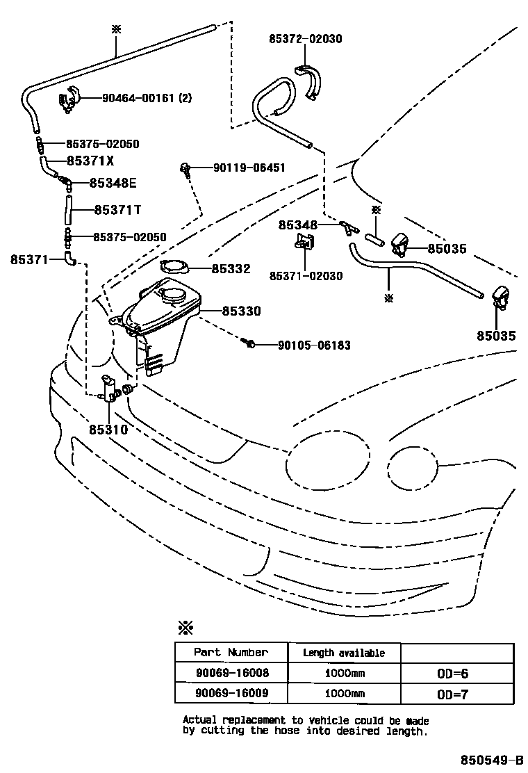 Toyota COROLLA 挡风玻璃清洗器 EPC diagram — 850549B