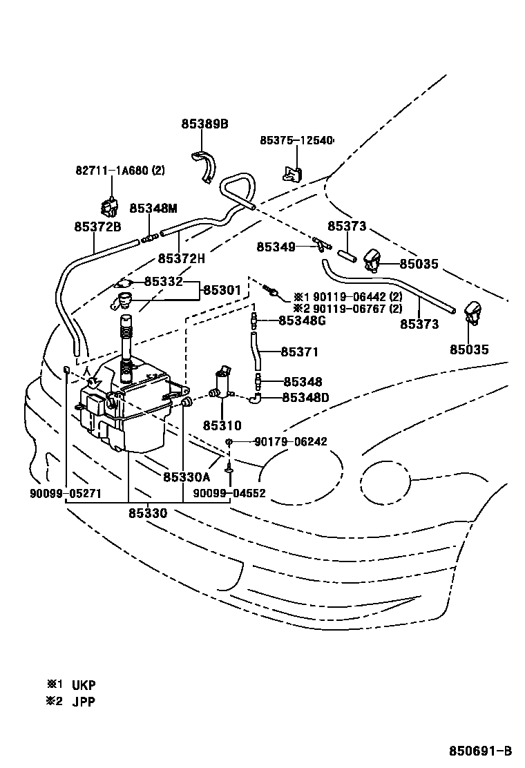 Toyota COROLLA 挡风玻璃清洗器 EPC diagram — 850691B