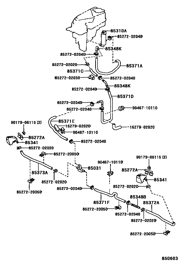Toyota COROLLA 前大灯清洗器 EPC diagram — 850603