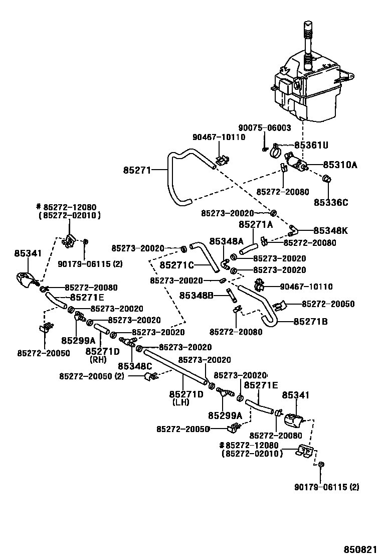 Toyota COROLLA 前大灯清洗器 EPC diagram — 850821