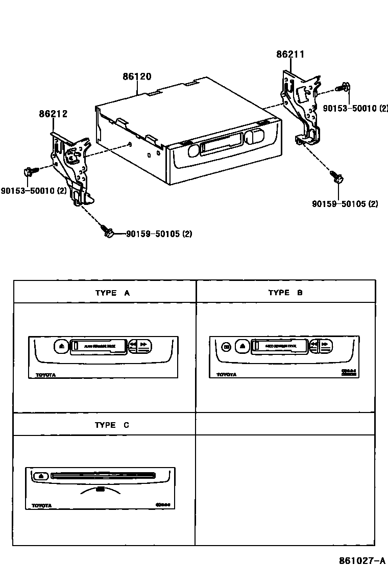 Toyota COROLLA 收音机、放大器和冷凝器 EPC diagram — 861027A