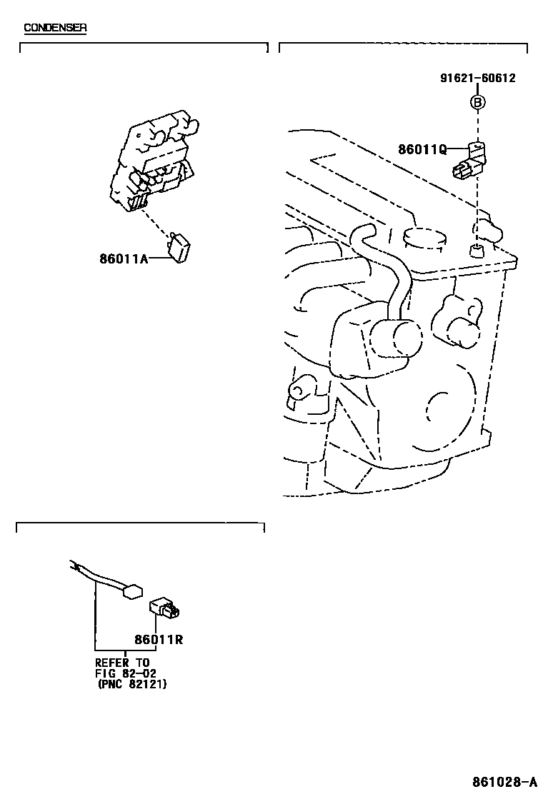 Toyota COROLLA 收音机、放大器和冷凝器 EPC diagram — 861028A
