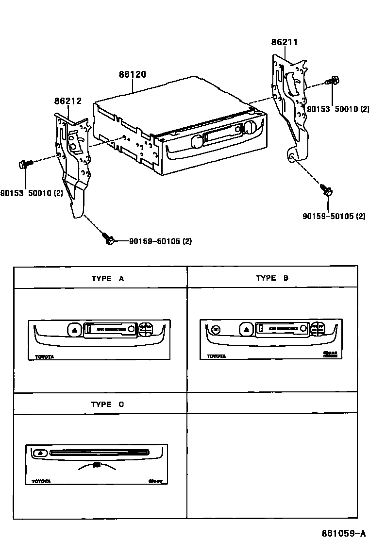Toyota COROLLA 收音机、放大器和冷凝器 EPC diagram — 861059A