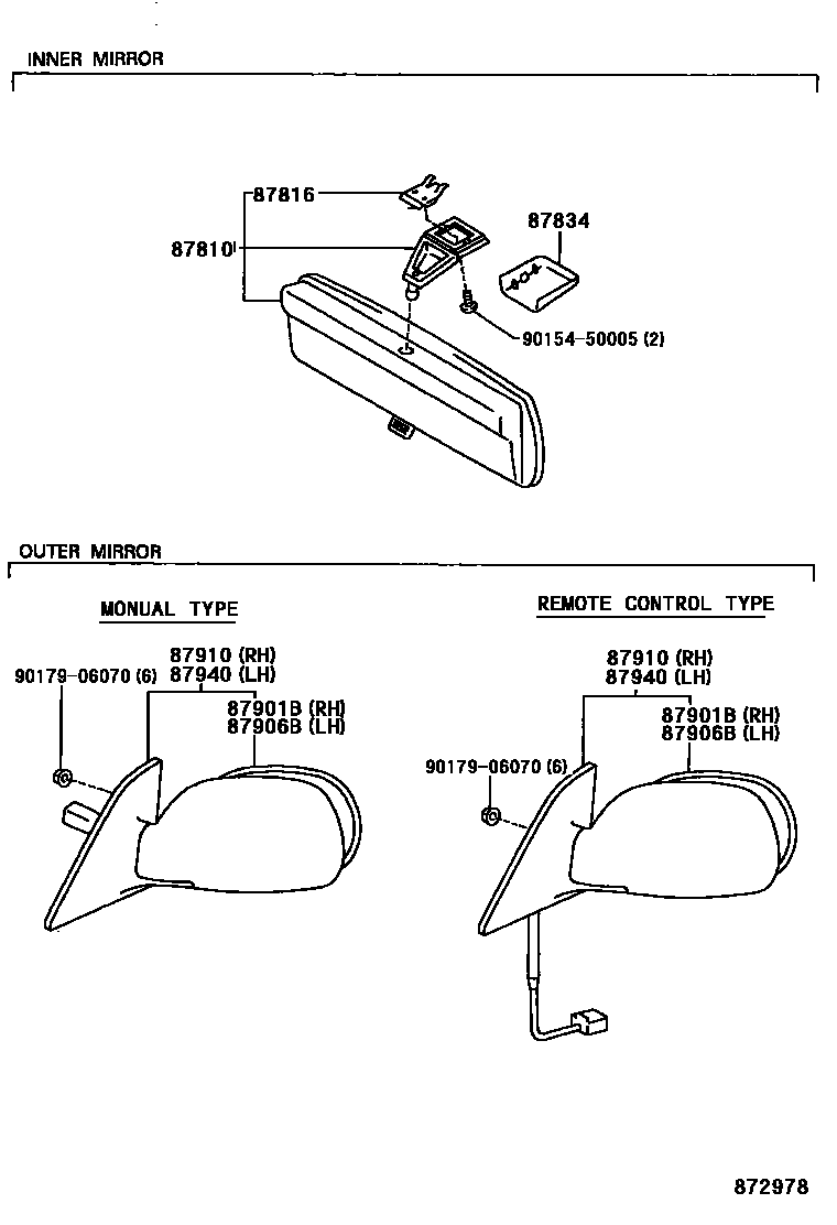 Toyota COROLLA 后视镜 EPC diagram — 872978