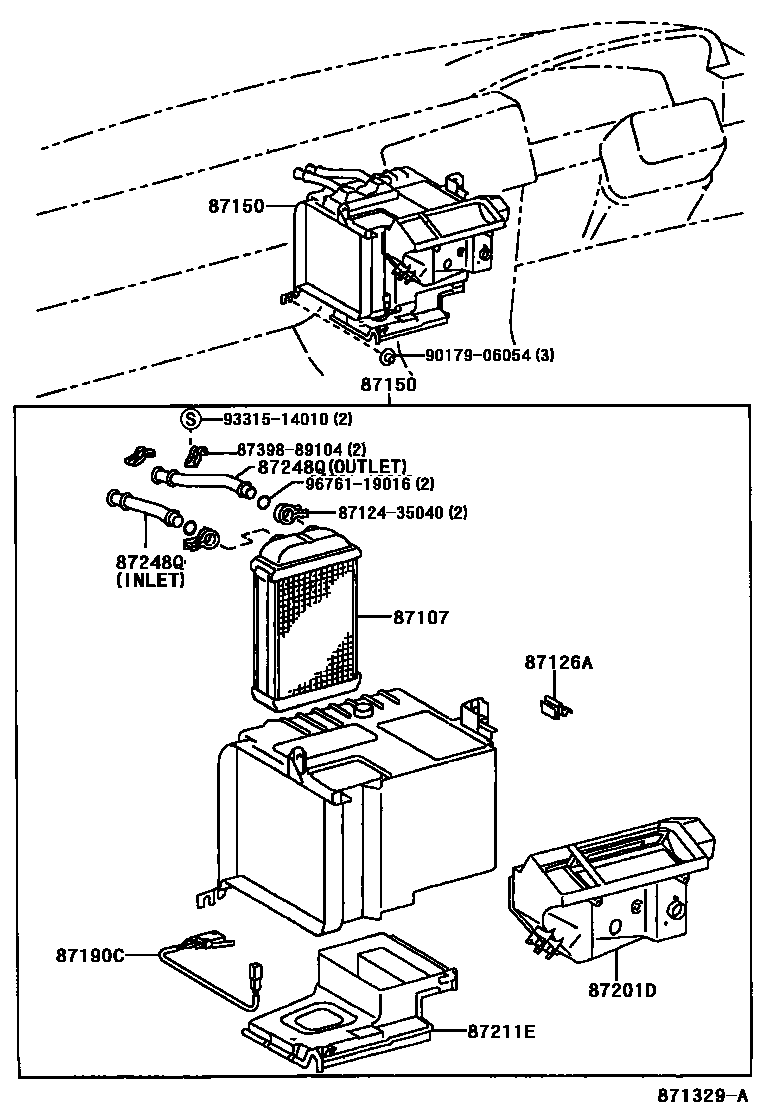 Toyota COROLLA 暖风和空调系统 - 加热装置和鼓风机 EPC diagram — 871329A