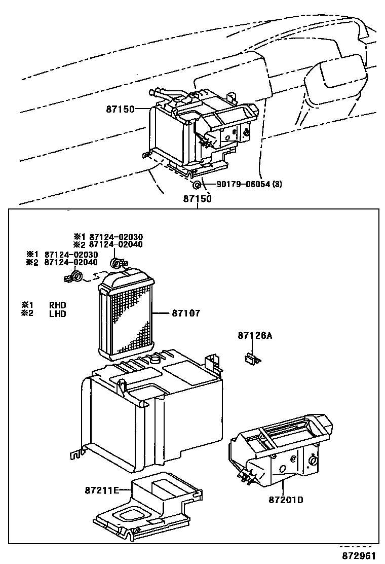 Toyota COROLLA 暖风和空调系统 - 加热装置和鼓风机 EPC diagram — 872961