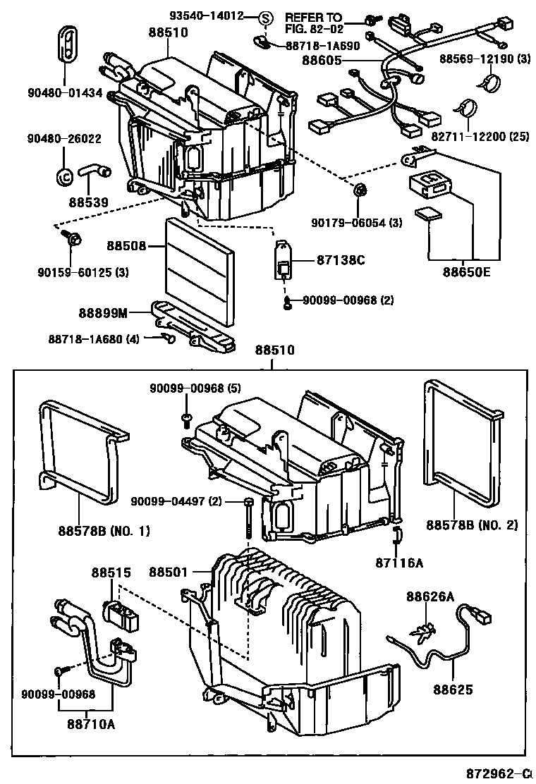 Toyota COROLLA 暖风和空调系统 - 冷却器组件 EPC diagram — 872962C