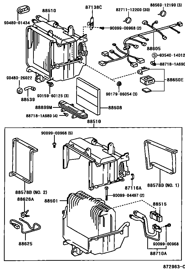 Toyota COROLLA 暖风和空调系统 - 冷却器组件 EPC diagram — 872963C