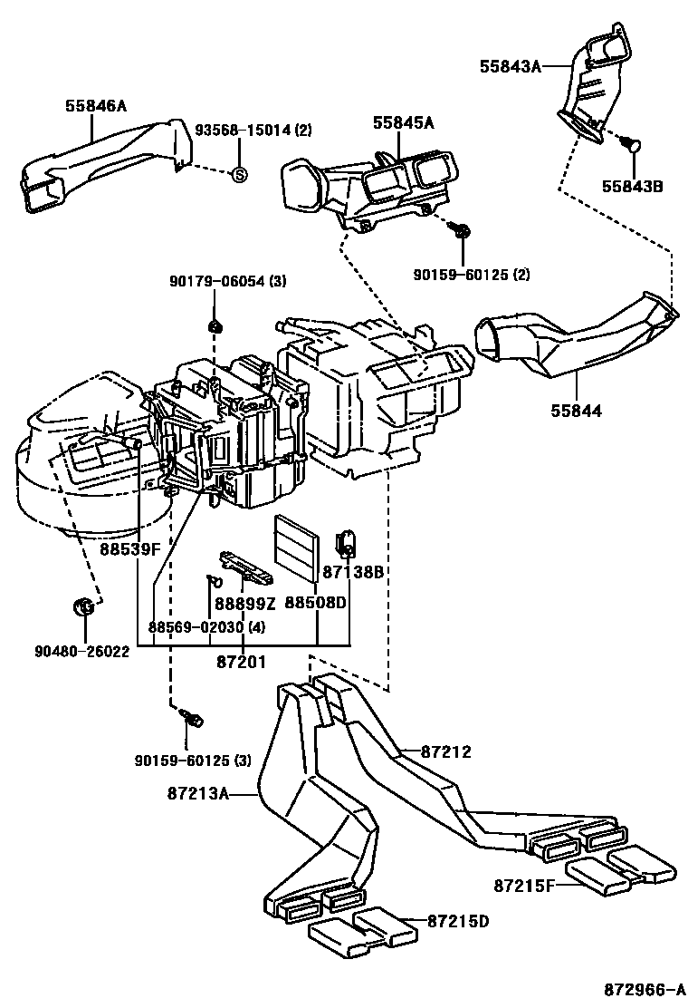 Toyota COROLLA 暖风和空调系统 - 控制器和风管 EPC diagram — 872966A
