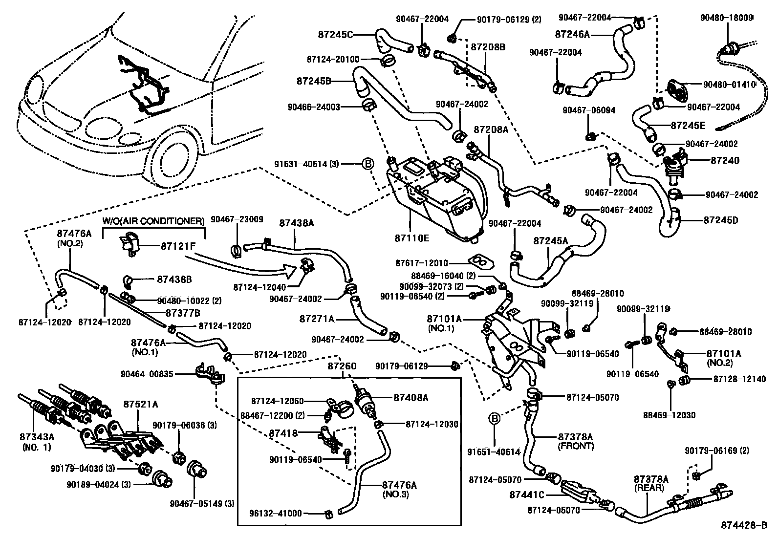 Toyota COROLLA 暖风和空调系统 - 水管 EPC diagram — 874428B