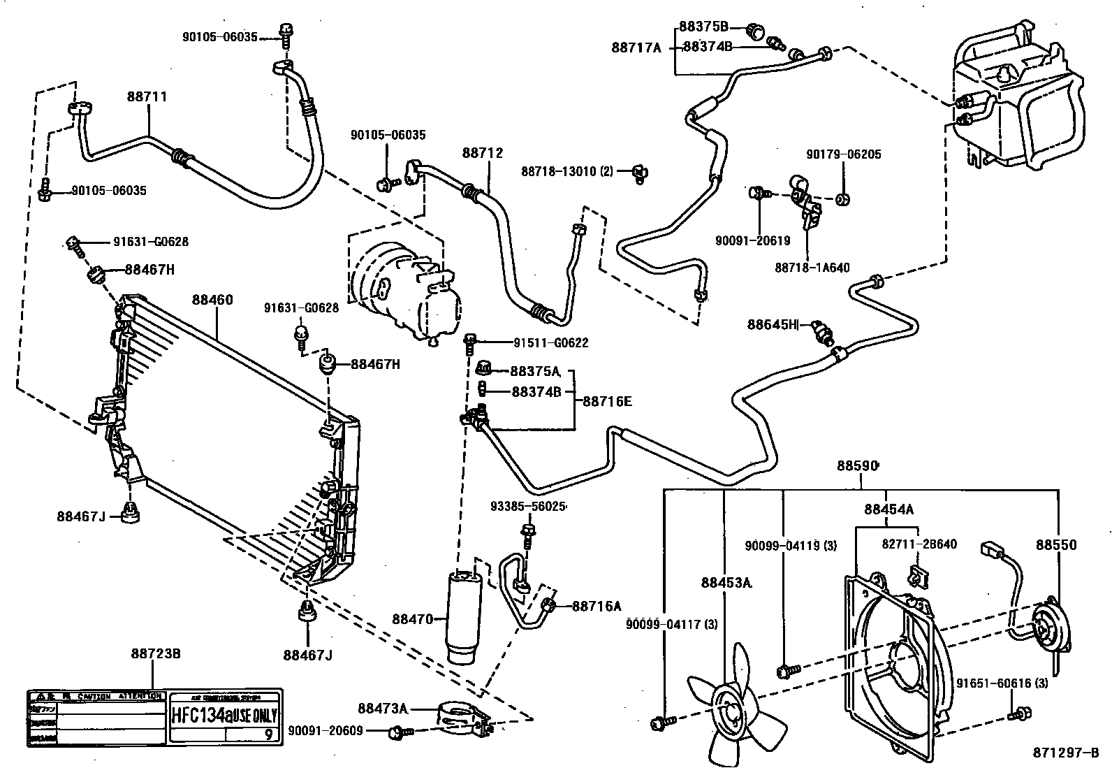 Toyota COROLLA Heating & Air Conditioning - Cooler Piping EPC diagram — 871297B