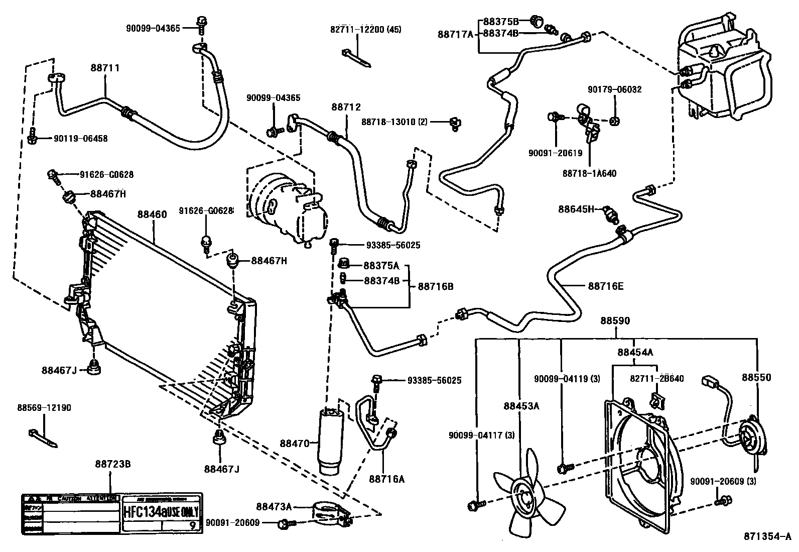 Toyota COROLLA Heating & Air Conditioning - Cooler Piping EPC diagram — 871354A