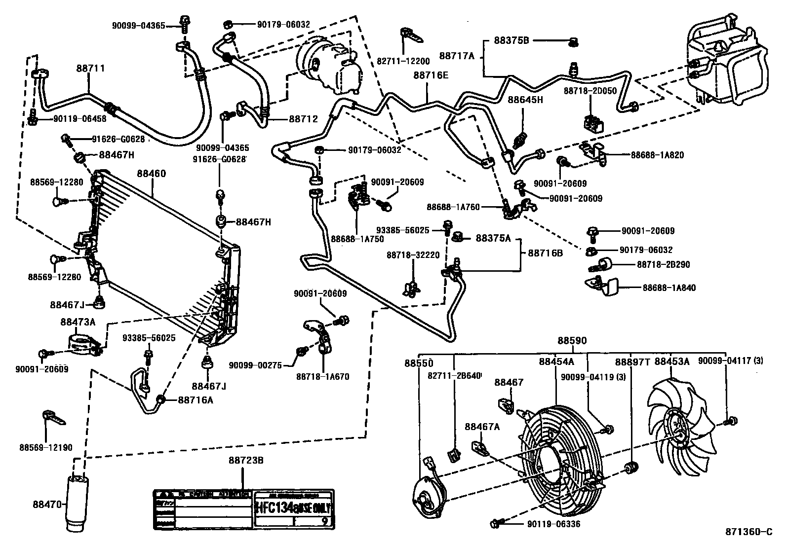 Toyota COROLLA Heating & Air Conditioning - Cooler Piping EPC diagram — 871360C