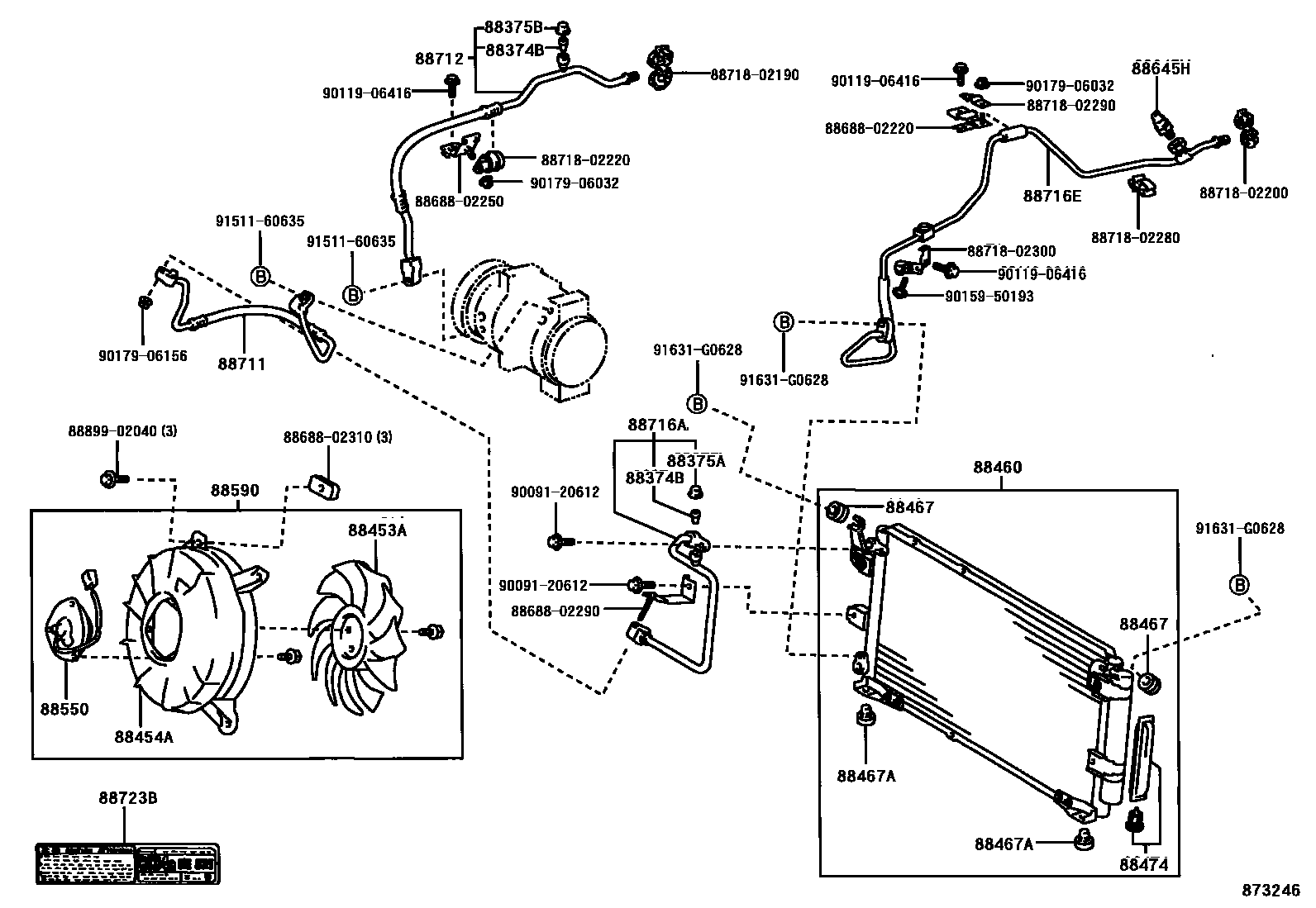 Toyota COROLLA Heating & Air Conditioning - Cooler Piping EPC diagram — 873246