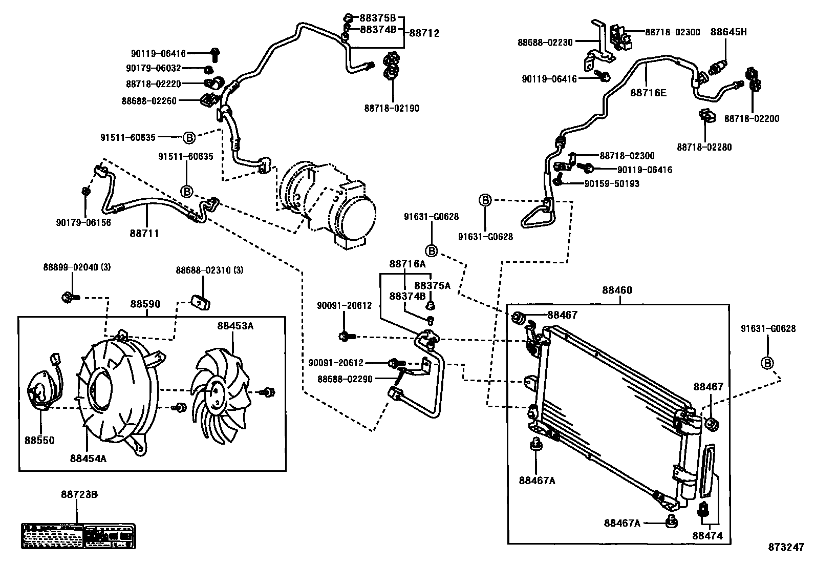 Toyota COROLLA Heating & Air Conditioning - Cooler Piping EPC diagram — 873247