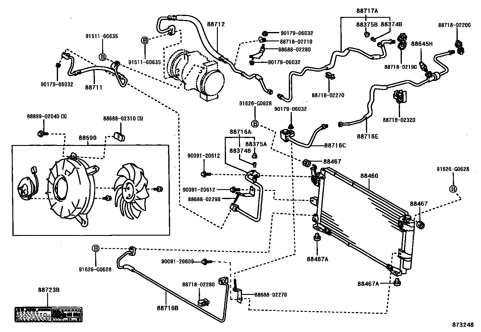 Toyota COROLLA Heating & Air Conditioning - Cooler Piping EPC diagram — 873248