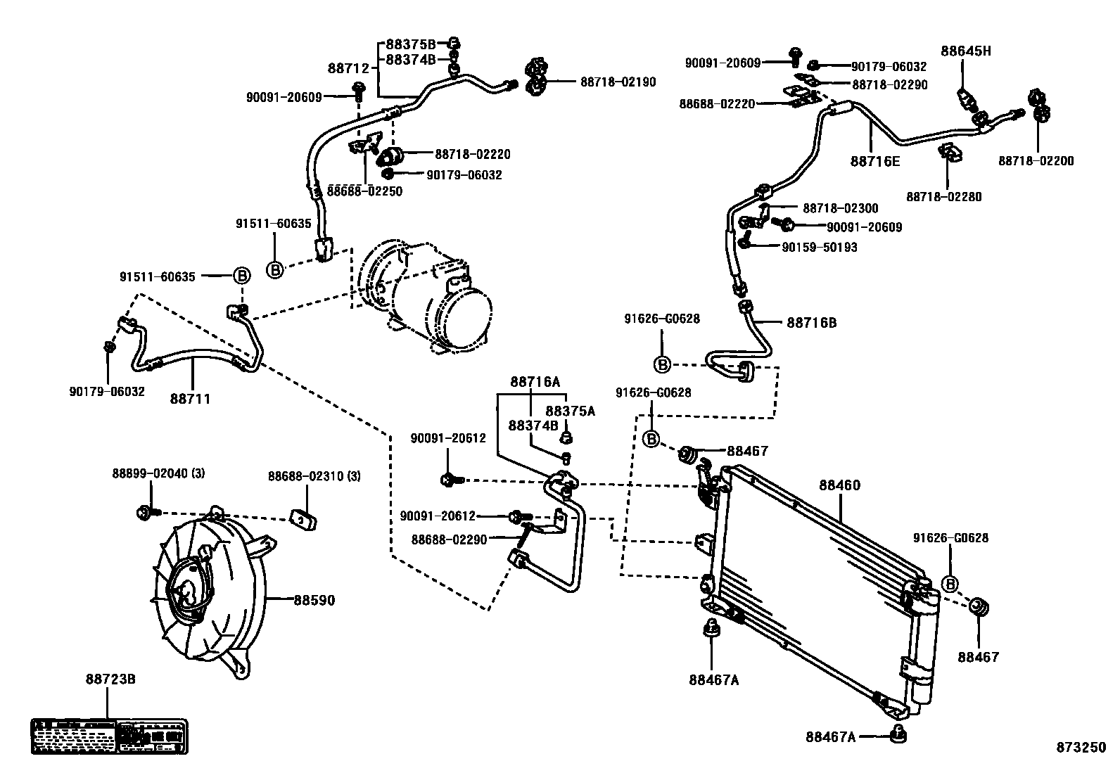 Toyota COROLLA Heating & Air Conditioning - Cooler Piping EPC diagram — 873250