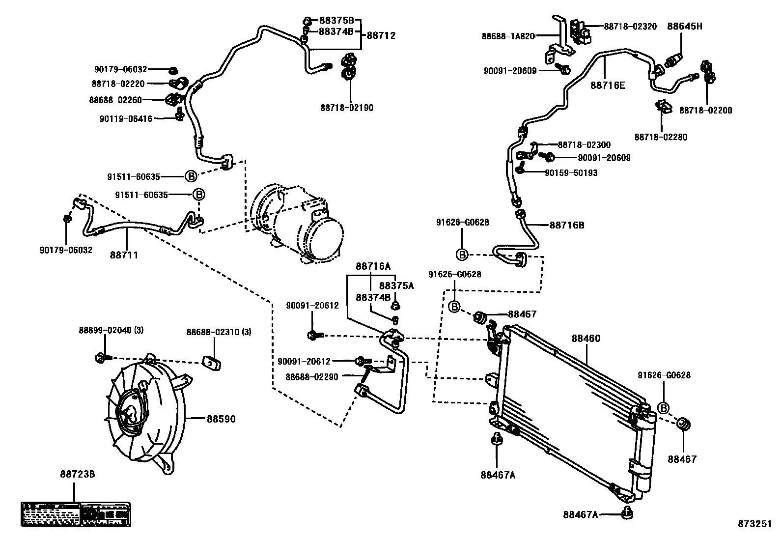 Toyota COROLLA Heating & Air Conditioning - Cooler Piping EPC diagram — 873251