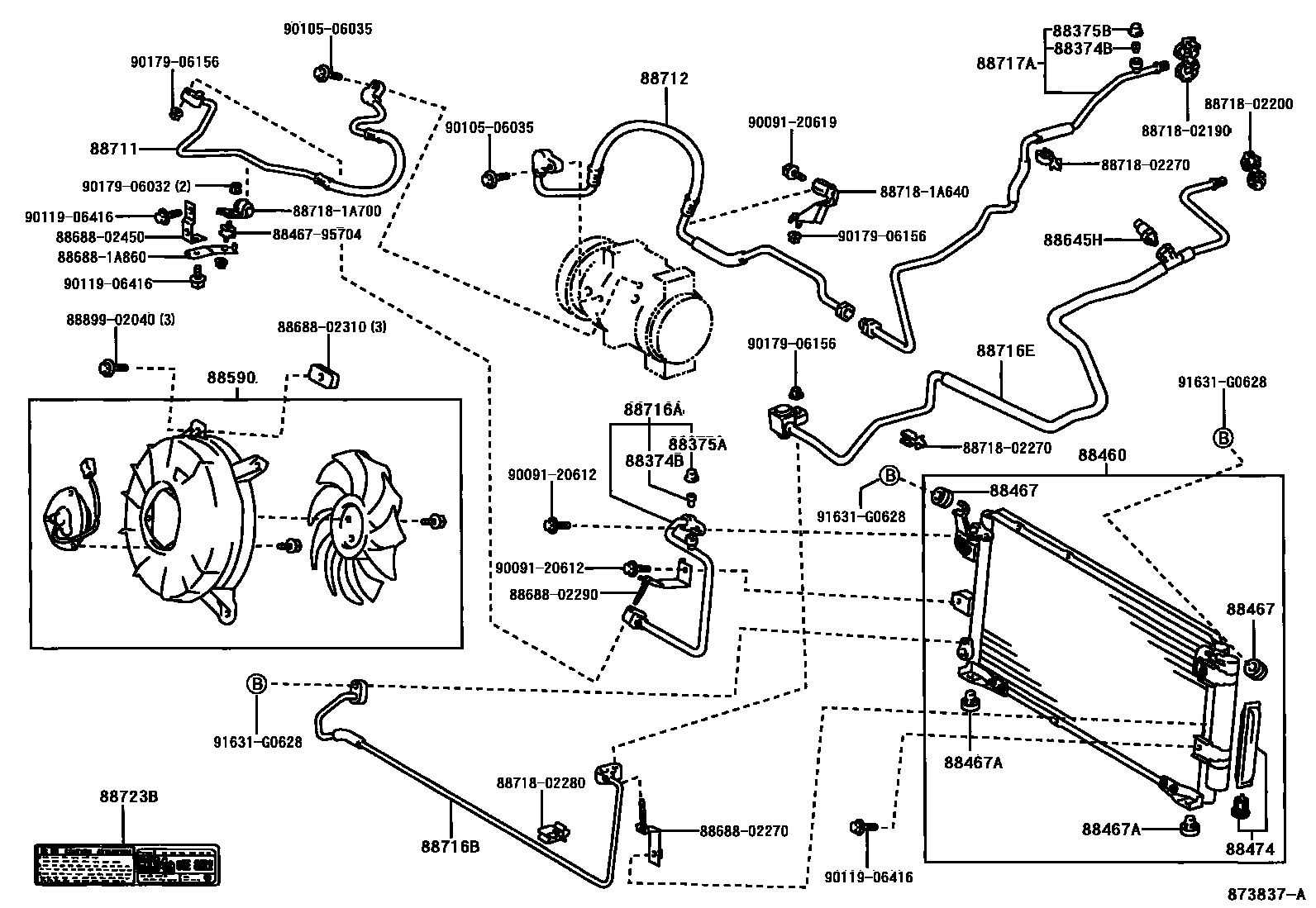 Toyota COROLLA Heating & Air Conditioning - Cooler Piping EPC diagram — 873837A