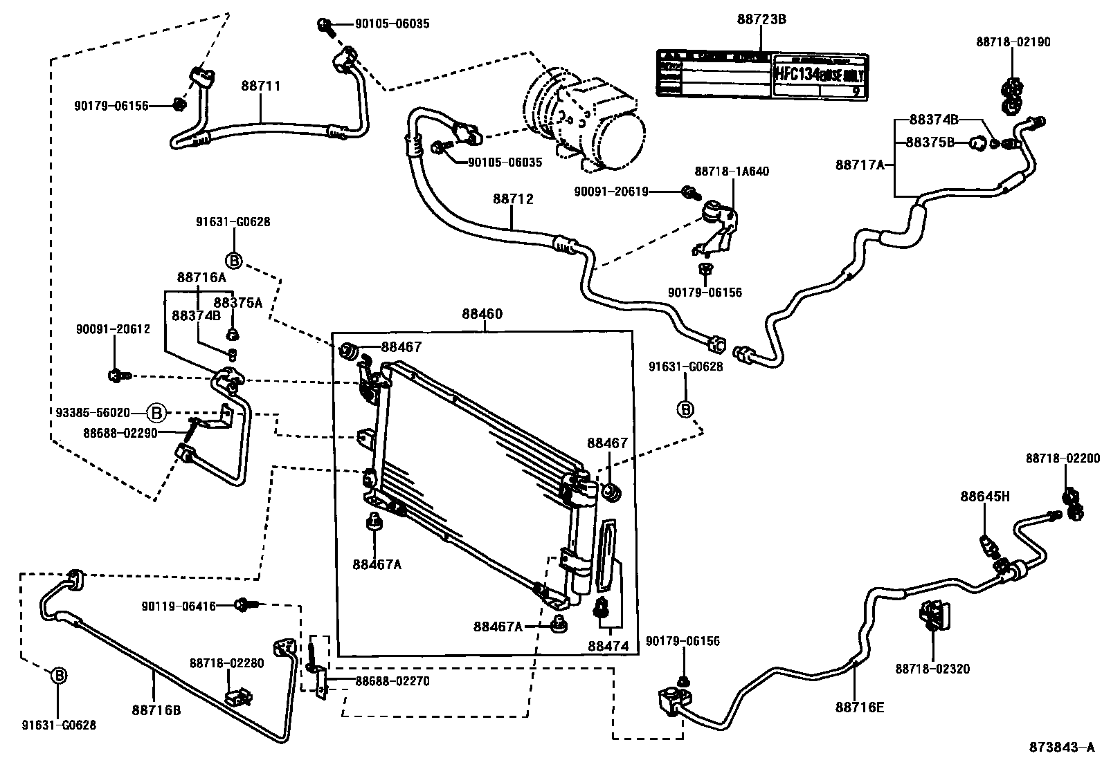 Toyota COROLLA Heating & Air Conditioning - Cooler Piping EPC diagram — 873843A