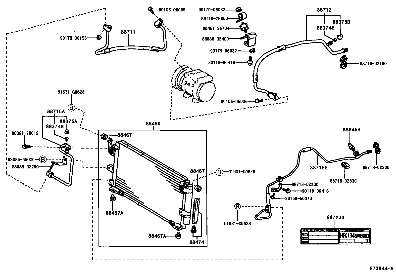 Toyota COROLLA Heating & Air Conditioning - Cooler Piping EPC diagram — 873844A