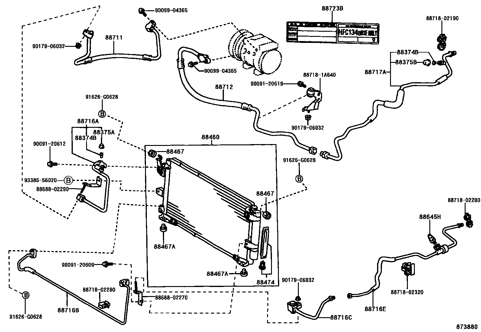 Toyota COROLLA Heating & Air Conditioning - Cooler Piping EPC diagram — 873880