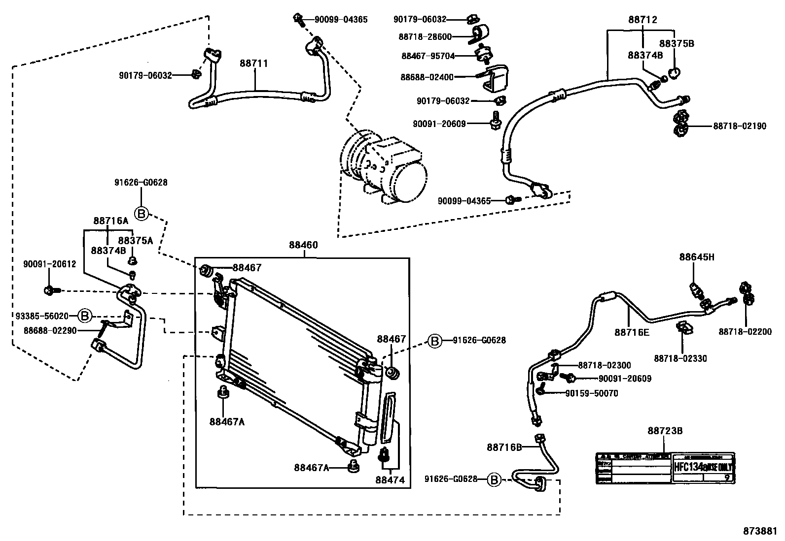 Toyota COROLLA Heating & Air Conditioning - Cooler Piping EPC diagram — 873881